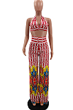 Fashion Positioning Printing Hang A Neck Chest Warp Flared Long Pant Two-Piece NYZ6021