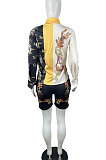 Trendy Sexy Positioning Printing Cardigan Single-Breasted Long Sleeve Shirt Shorts Sets QY5059