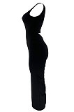 Women Pure Color Vest Dew Waist Shirred Detail Midi Dress HR8171