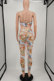 Fashion Sexy Printing Chest Warp Bind Long Pants Sets XMY065