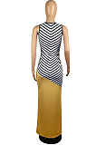 Summer Casual Sleeveless Vest Spliced Positioning Print Long Dress E8599