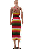 Fashion Rainbow Print Sling Backless Dress LSZ91161