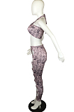 Sexy Snakeskin Printing Hang A Neck Boob Tube Top Hollow Out Long Pants Two-Piece QY5066
