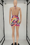 Women Fashion Tie Dye Printing Backless Mini Dress SMY8095