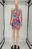 Women Fashion Tie Dye Printing Backless Mini Dress SMY8095