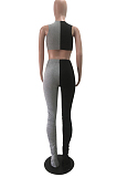 Fashion Casual Hurnt Flower Fold Spliced Sleeveless Vest Long Pant Open Fork Sets OEP6200