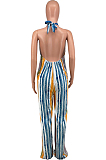 Fashion Hang A Neck Bind Backless Tie Dye Loose Jumpsuits CYY00012