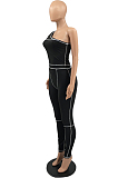 Fashion Pure Color Stretch Inclined Shoulder Long Pants Sports Sets YYF8225