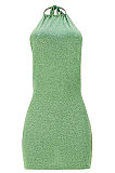 Flannel Sexy Halter Neck Bandage Backless Mini Dress GL6381