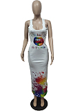 Summer Fashion Printing Casual Vest Long Dress WT9139