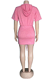 Fashion Casual Hoodie Shirrer Detail Dress WM019