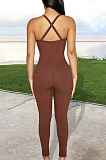 Pure Color High Elastic Pit Bar Casual Sling BodycoN Jumpsuits BBN172