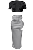 Short Sleeve Crsoo Top Drawsting Hole Package Hip Skirt Sets NK247