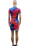 Tie Dye Printing Fashion Casual Short Sleeve Mini Dress GB8012