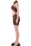 Halter Neck Net Yarn Spliced Cross Ruffle Reflective Skirt Sets GL6378