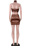 Halter Neck Net Yarn Spliced Cross Ruffle Reflective Skirt Sets GL6378