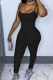 Euramerican Trendy Women Sexy Condole Belt Pure Color Bodycon Jumpsuits MDF5212