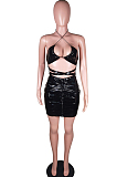 Sexy Fashion Chest Warp Backless Tether Elastic PU Leather Dress BS1273