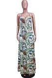 Euramerican Printed Loose Condole Belt Long Dress With Pocket WY6804