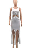 Pure Color Women Tassel Sleeveless Long Dress ALF9001