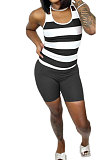Sleeveless Stripe Printing Casual Shorts Sets AMM8356