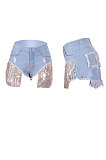 Hot Drilling Sequined Pocket Jeans Casual Denim Skinny Shorts Q849