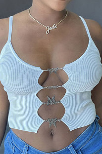Women Fashion Casual Screw Thread Pure Color Condole Belt Vest Crop Tops GLS8145
