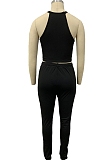 Euramercan Fashion Pure Color Shirred Detail Vest Long Pants Two-Piece DN8617