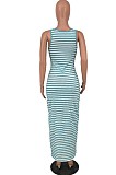 Sexy Deep V Stripe Printing Vest Long Dress HY5228 