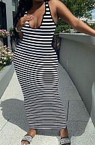 Sexy Deep V Stripe Printing Vest Long Dress HY5228 