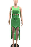 Pure Color Women Tassel Sleeveless Long Dress ALF9001