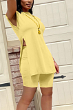 Sexy Pure Color Sleeveless Round Neck Split Sides Shorts Sets AB6646