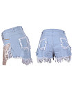 Hot Drilling Sequined Pocket Jeans Casual Denim Skinny Shorts Q849