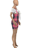 Women Fashion Casual Plaid Condole Belt Skirts Sets GLS8144