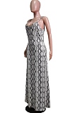 Euramerican Printed Loose Condole Belt Long Dress With Pocket WY6804