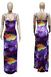 Fashion Summer Casual Printing Sling Long Dress WT9141