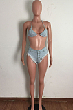 Sexy Bikini Tassel Bandage Women Summer Denim Sets LA3282