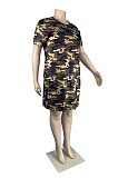 Plus Size Casual Loose Camouflage  Round Neck Dress TC084
