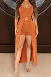 Women Casual Sexy Pure Color Condole Belt Shorts Skirts Sets ATE5129