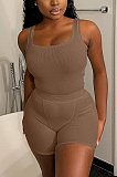 Casual Sexy Pure Color U-Neck Vest Shorts Sets HT6065