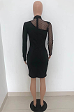 Sexy Long Sleeves Black Mesh Patchwork Dress HT6067