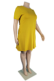 Golden Yellow Women Casual Pure Color Plus Size Loose Dress TC079