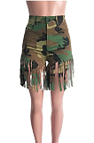 Fashion Tassel Camouflage Printing Shift Shorts SN3644
