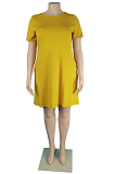 Golden Yellow Women Casual Pure Color Plus Size Loose Dress TC079