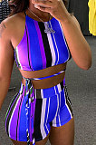 Women Fashion Sexy Colorful Stripe Sleeveless Shorts Sets  SMY8093