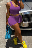Women Yoga Pure Color Backless U Neck Tank Tops Shorts Jumpsuit 2 Sets MLM9071