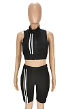 Fashion Pure Color Zipper Sleevess Shorts Sets ANK6013