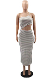 Fashion  Casual Stripe Printing Sexy Dress YMM9065