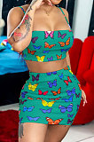 Women Condole Belt Butterfly Printing Skirts Sets SMY8089