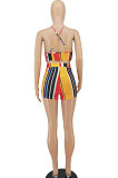Women Fashion Sexy Colorful Stripe Sleeveless Shorts Sets  SMY8093
